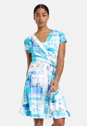 Jersey dress - blue curacao gemustert