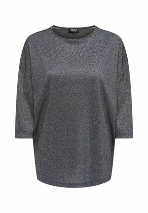 Chemise courte à manches en métal gris foncé avec un col rond et une coupe décontractée sur fond blanc.