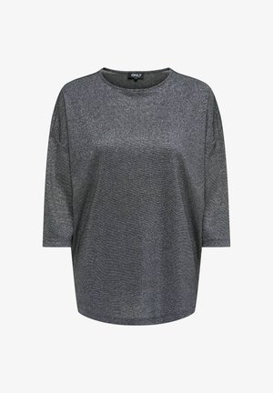 Tume halli metallist lühikeste varrukatega särk ümarate dekoltee ja lõdva istuvusega valgel taustal.