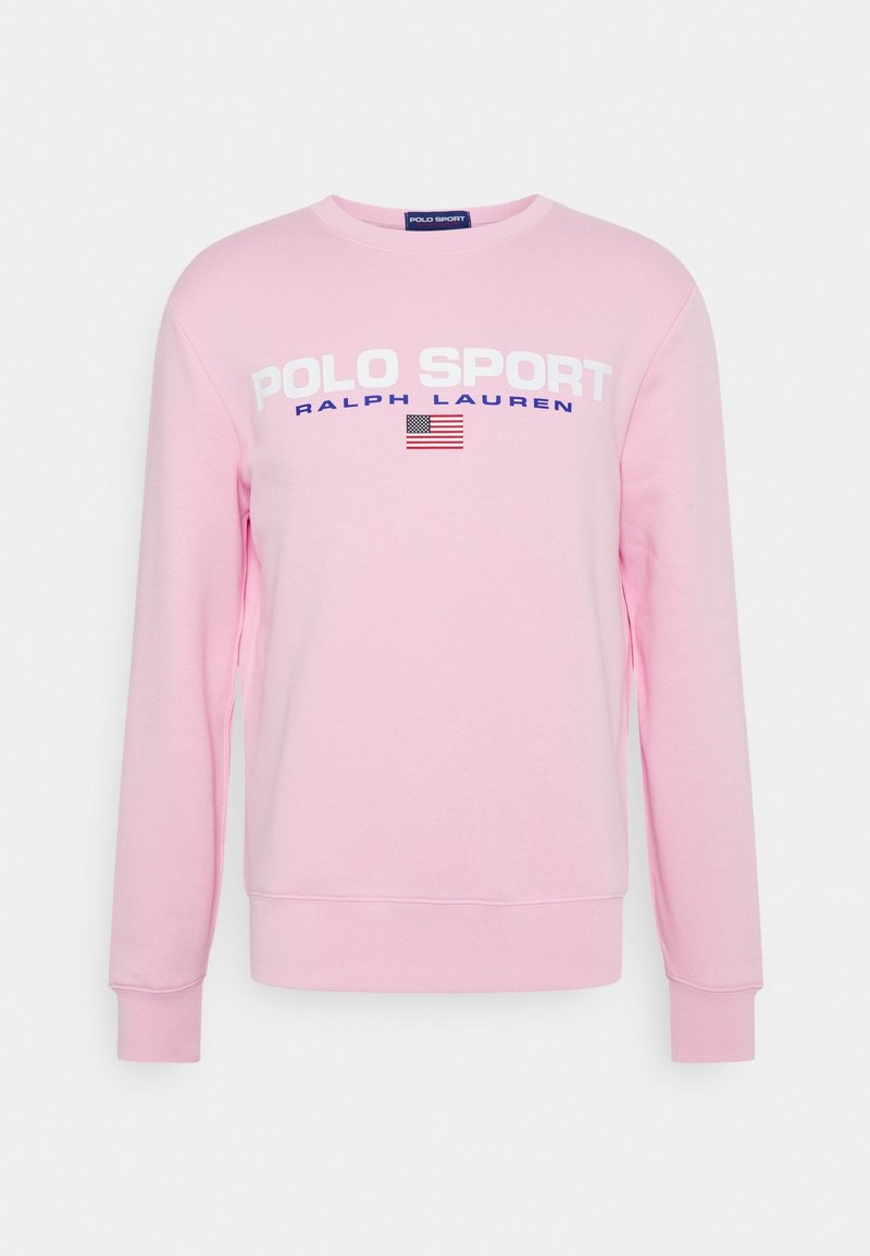 Sudadera de manga larga color rosa claro con el texto "POLO SPORT RALPH LAUREN" y una pequeña bandera americana en el pecho.