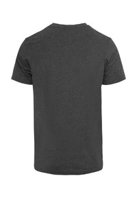 Kortærmet crew-neck t-shirt i mørkegrå stof, der har en glat tekstur og et enkelt design uden synlige logoer eller mønstre.