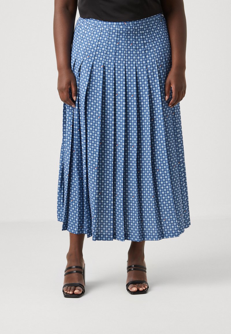 Tommy Hilfiger Curve FOULARD PLEATED MIDI SKIRT - Πλισέ φούστα - fossil blue