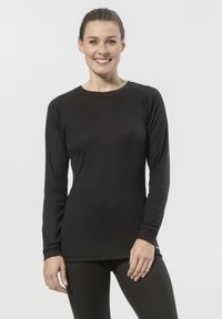 Svart långärmad thermal topp med ribbad textur och rund halsringning. Har åtsittande ärmar och en slim fit-design.