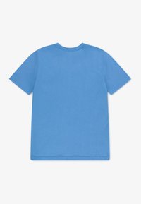 Sky blue short-sleeve T-shirt made of soft cotton. Features a classic round neckline and a plain smooth texture with no patterns.