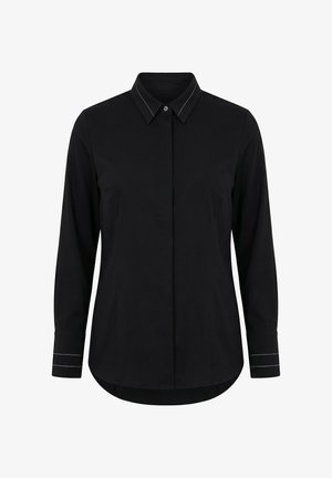 Ulla Popken, PEARL BEADED LONG SLEEVE BUTTON-DOWN BLOUSE - Camicia - black