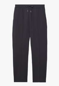 Schwarze Sweatpants aus weichem Stoff, mit einem Kordelzugbund, zwei Seitentaschen und einem lockeren, taillierten Design.