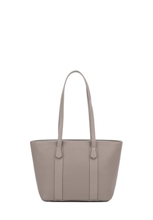 Sac fourre-tout en synthétique gris avec deux longues poignées, corps structuré, surface texturée et logo discret sur le devant.