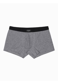 Šedé bavlněné trenýrky s černým elastickým pasem, se středním rozparkem a jemnou texturou. Na etiketě je uvedeno "ombre" pro identifikaci značky.