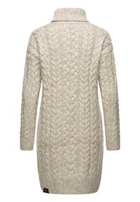 Vestito a maglia cable-knit in beige chiaro, con colletto alto e polsini a coste. Motivo testurizzato in tutto il capo, con etichetta del logo all'orlo.