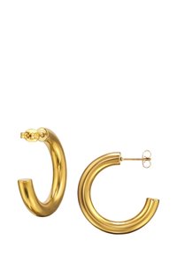 Gouden oorbellen met een glad, rond ontwerp en een gepolijste afwerking. Voorzien van een veilige post-back sluiting.