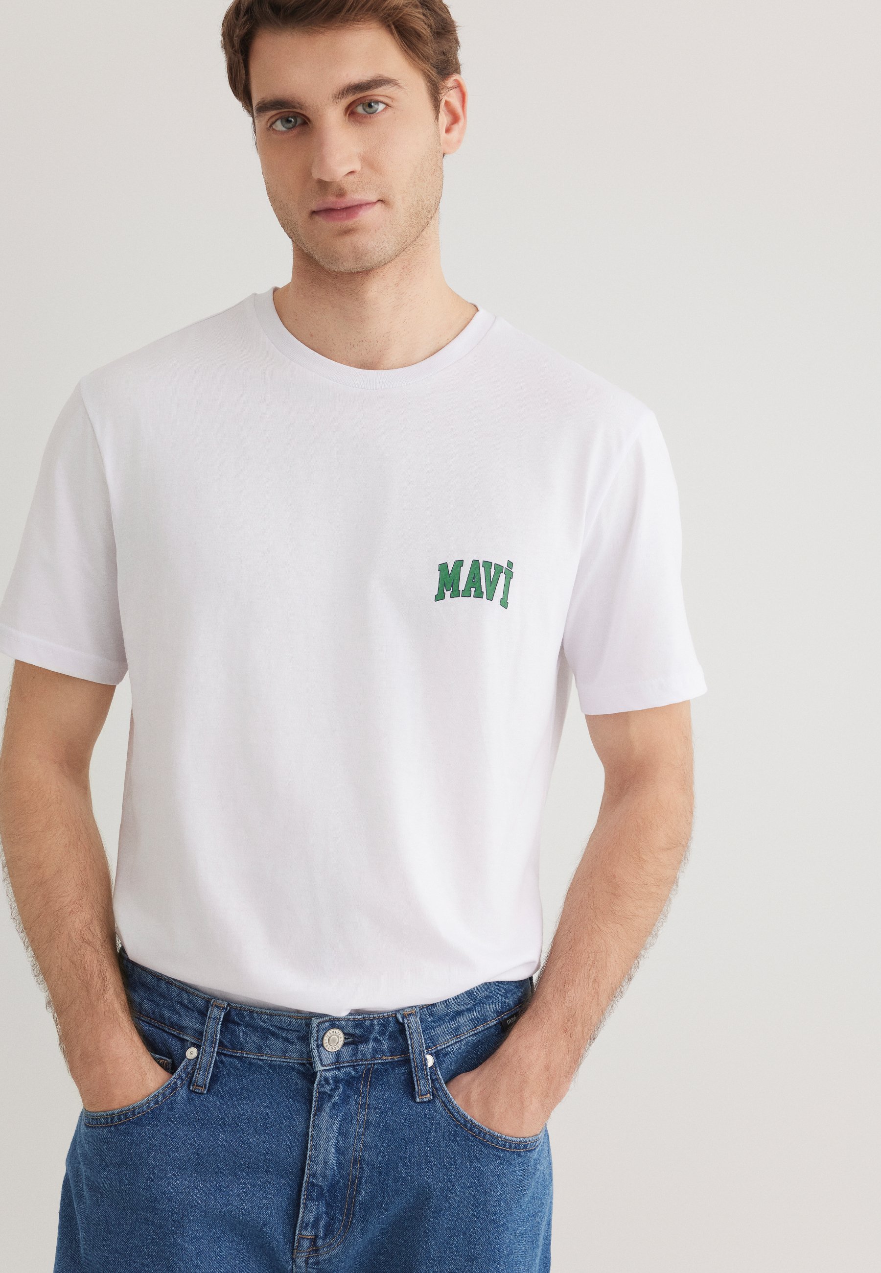 Mavi KURZARM LOGO Print T-shirt white Zalando