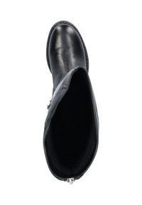 Zwarte leren enkellaars met een ronde neus, ritssluiting en een gladde textuur. Ontworpen met een stevige zool en minimalistische accenten.