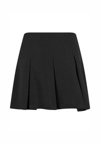 Falda negra con pliegues, con una cinturilla ajustada, hecha de una tela ligera. Presenta pliegues verticales y un dobladillo acampanado.