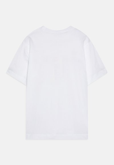 Hvit bomulls t-skjorte med klassisk rund hals og short sleeves, med en enkel bakdesign og rett hem.