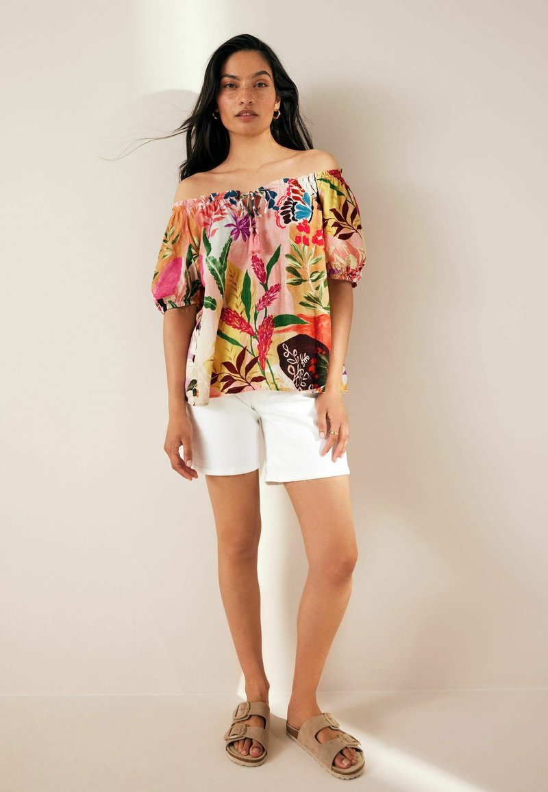 Next SHORT SLEEVE TIE NECK BARDOT - Pluus - multi tropical floral print