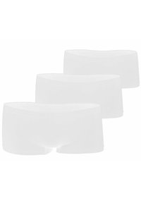 Three pairs of white hipster briefs made from soft, stretchable fabric. Features a smooth waistband with logo detailing.