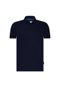 Marine polo shirt van gladde katoen, met een klassieke kraag, korte mouwen, een drieknoopsluiting en subtiele branding op de borst.