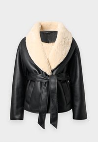 KATHINI JACKET - Imitatieleren jas - black/off white