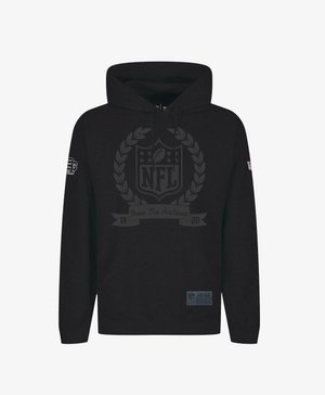 Schwarzer Kapuzenpullover aus weichem Stoff mit einem großen NFL-Logo im Lorbeerdesign, dem Text "From The Archives" und einer Vordertasche.