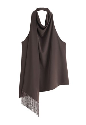 Next, REGULAR FIT - SLEEVELESS HALTER NECK FRINGE SCARF TOP . - Blusa - chocolate brown