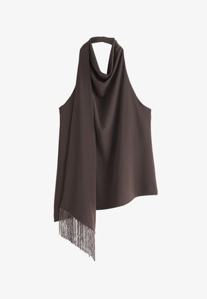Next, REGULAR FIT - SLEEVELESS HALTER NECK FRINGE SCARF TOP . - Blusa - chocolate brown