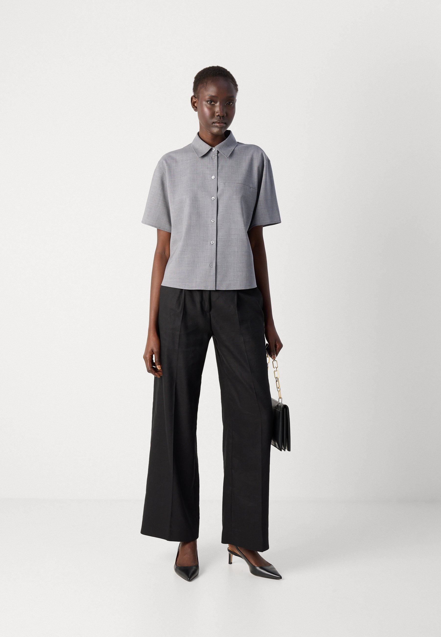 売れ筋商品|||ボス シャツ レディース トップス BULERA - Button-down blouse - dark grey BOSS BULERA - Button-down blouse - dark grey/mottled grey
