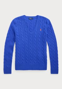 CABLE-KNIT WOOL-CASHMERE V-NECK JUMPER  - Pulover - lapis blue