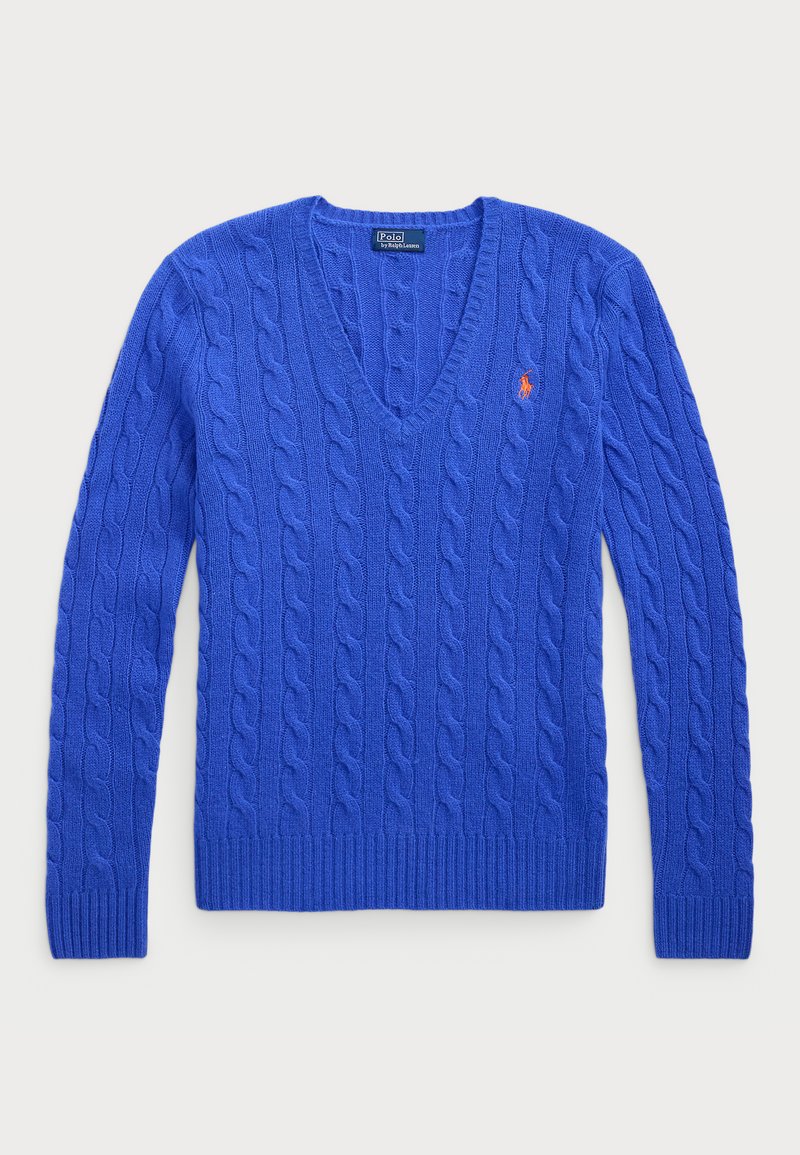 Polo Ralph Lauren CABLE-KNIT WOOL-CASHMERE V-NECK SWEATER - Svetrík - lapis blue