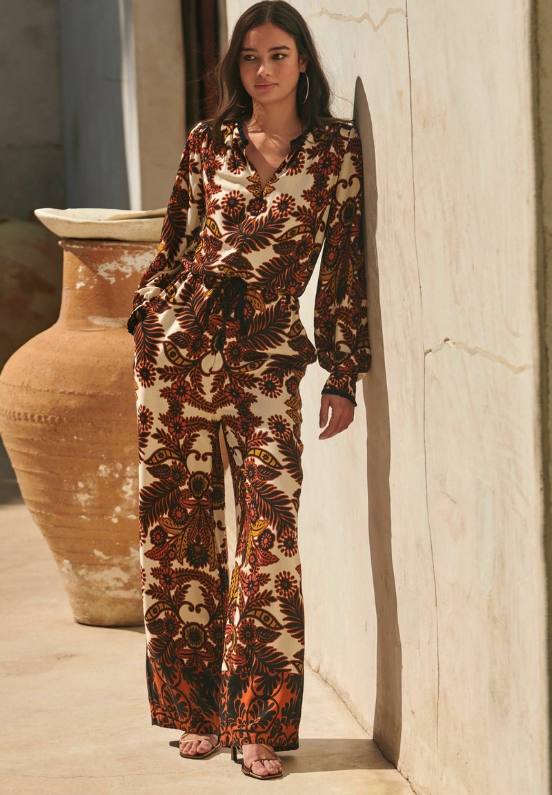 Next ZIP NECK TIE WAIST FULL LENGTH WIDE JUMPSUIT Jumpsuit brown