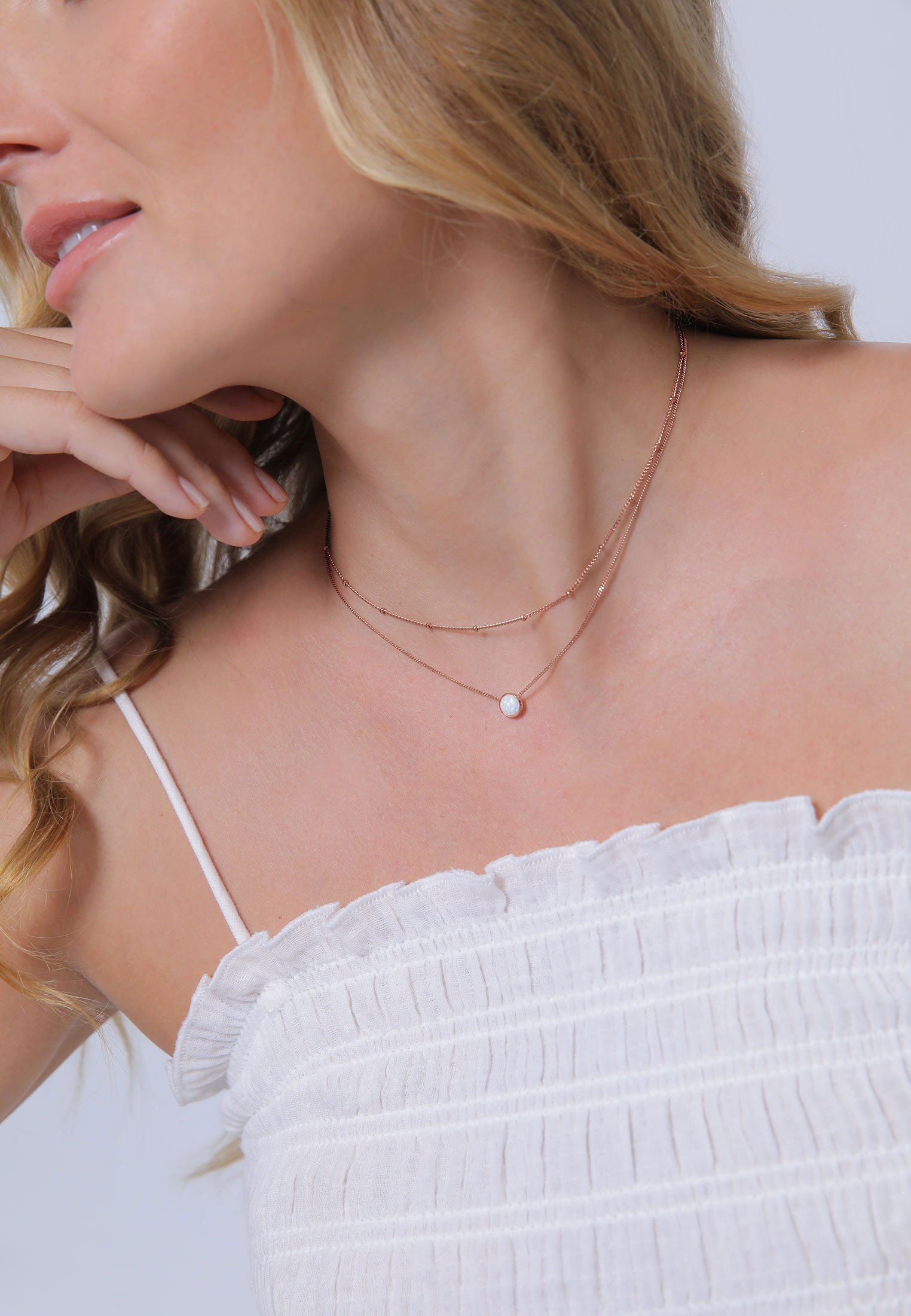 Elli Collana Donna Choker In Argento 925 Placcato Oro Con Quarzo Rosa E Catena A Palla - Look A Strati