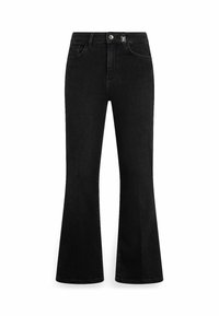 Šiek tiek platėjantys apačioje džinsai - black denim