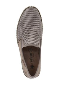 Scarpa slip-on con tomaia in mesh beige, superficie testurizzata, soletta imbottita e suola in gomma flessibile decorata con leggeri motivi di battistrada.