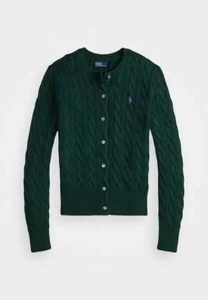 CABLE-KNIT COTTON CREWNECK CARDIGAN  - Cardigan - moss agate