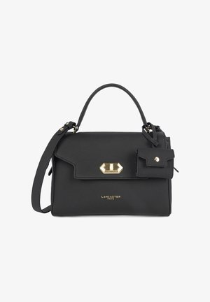 Sac à main en cuir noir Lancaster Paris avec poignée supérieure, bandoulière amovible, fermoir doré et petite pochette attachée avec fermeture pression.