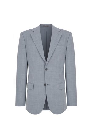 Jasnoszary żakiet wykonany z teksturowanej tkaniny. Posiada klapę, dwa guziki oraz dwie przednie kieszenie. Prosty i dopasowany fason.