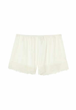 Crème-kleurige shorts met kant, gemaakt van zachte stof, met een soepele pasvorm en een gegolfde zoom voor extra textuur en detail.