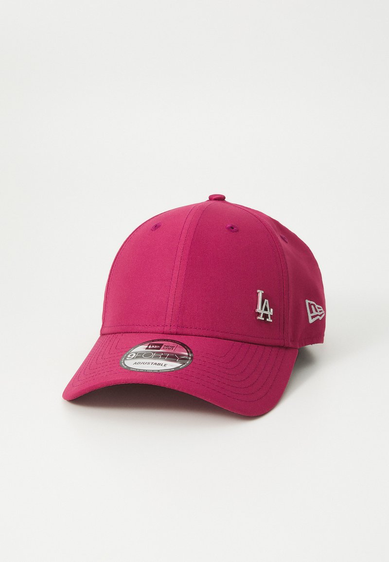 Cappellino da baseball magenta realizzato in tessuto, con design regolabile e logo argento LA sul davanti, dotato di visiera curvata per protezione dal sole.