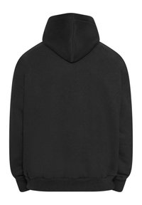 Svart hettegenser med et enkelt design, som har hette, lange ermer og ribbestrikkede mansjetter og kant. Laget av et mykt, teksturert stoff.