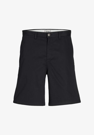 Fekete, puha anyagból készült rövidnadrág, elülső gombos záródással, két oldalsó zsebbe és letisztult, szabott dizájnnal.