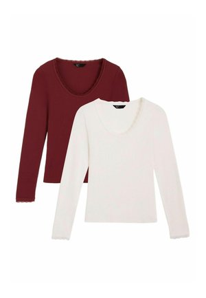 REGULAR FIT SCOOP NECK 2 PACK   - Top s dlhým rukávom - burgundy and ivory