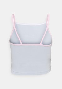 Camiseta sin mangas de color gris claro con tirantes finos de color rosa, que presenta un diseño ajustado y una textura suave. Sin patrones visibles ni detalles adicionales.