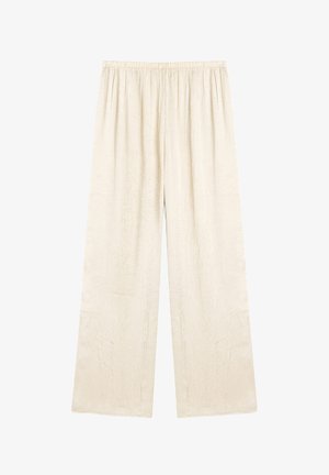 Crème-kleurige wijde broek van gestructureerde stof met een elastische tailleband. Kenmerkt een losse pasvorm en rechte snit, die tot de enkels reikt.