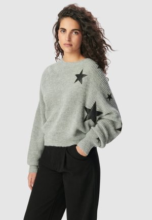 WITH ROCK STARS AND PEARLS - Pullover - mélange grey