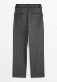 Grijze broek met een rechte pijp, vervaardigd van gestructureerde stof, met twee achterzakken en een standaard tailleband.