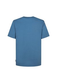 Blue cotton T-shirt with a crew neck, short sleeves, and a straight cut. Smooth texture and minimal design, featuring no additional patterns or accents.