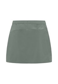 Lichtgroene sportieve skort van gladde stof; voorzien van een elastische tailleband en een voorzak met een strak ontwerp en minimale branding.