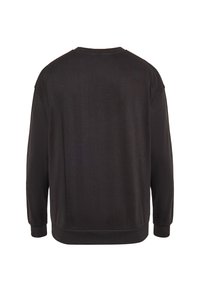 Sort sweatshirt med rund hals, lange ærmer og ribbede manchetter. Stoffet fremstår glat med en afslappet pasform.