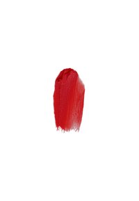 Een levendige rode lippenstift swatch met een gladde textuur, die rijke kleurverzadiging en een lichte glans toont tegen een witte achtergrond.
