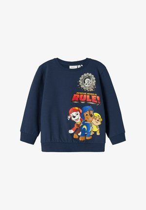 Marine sweatshirt van een katoenmix met cartoonhondpersonages en de tekst "RESCUE WHEELS RULE!" in felle kleuren. Geribbelde manchetten.