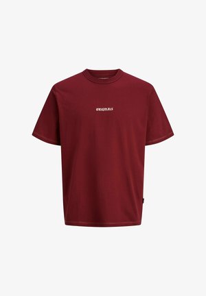 Burgundy cotton t-shirt with short sleeves and a round neckline. Features the word "ORIGINALS" in white, centered on the chest.